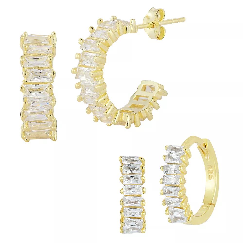 Sunkissed Sterling Cubic Zirconia Huggie Hoop Earring Set, Women's, Gold Tone Product Image