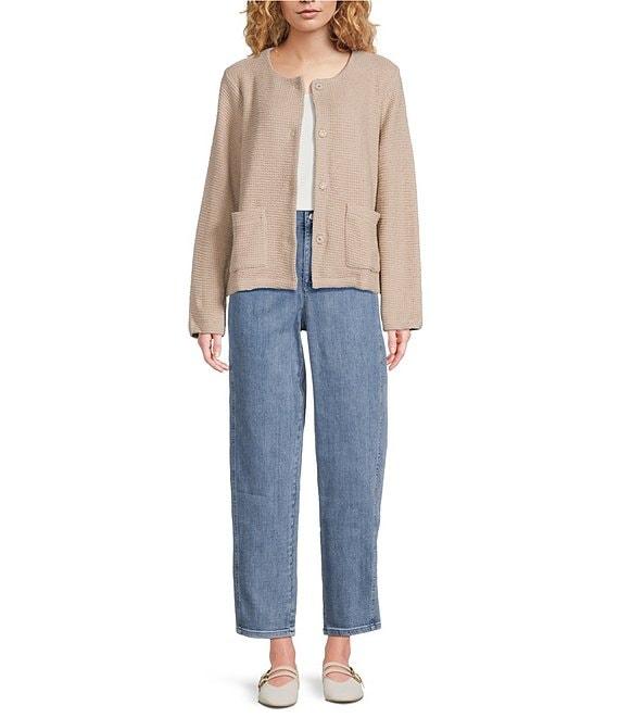 Eileen Fisher Petite Organic Cotton Boucle Round Neck Long Sleeve Jacket Product Image