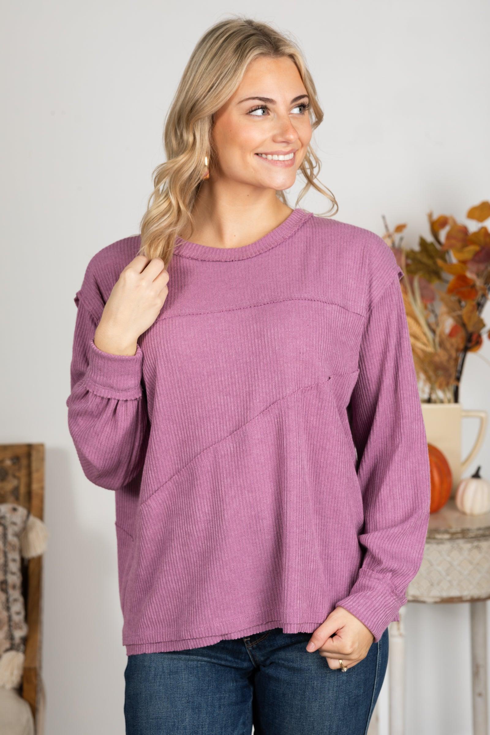 Solid Knit Top With Asymmetrical Exposed Seams Product Image
