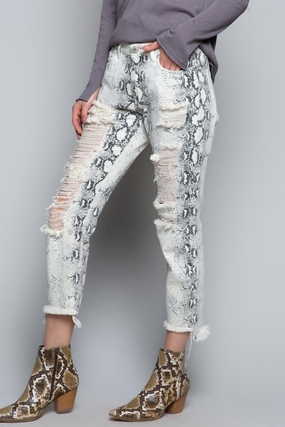 277   Zari White Snake Denim Jeans Product Image