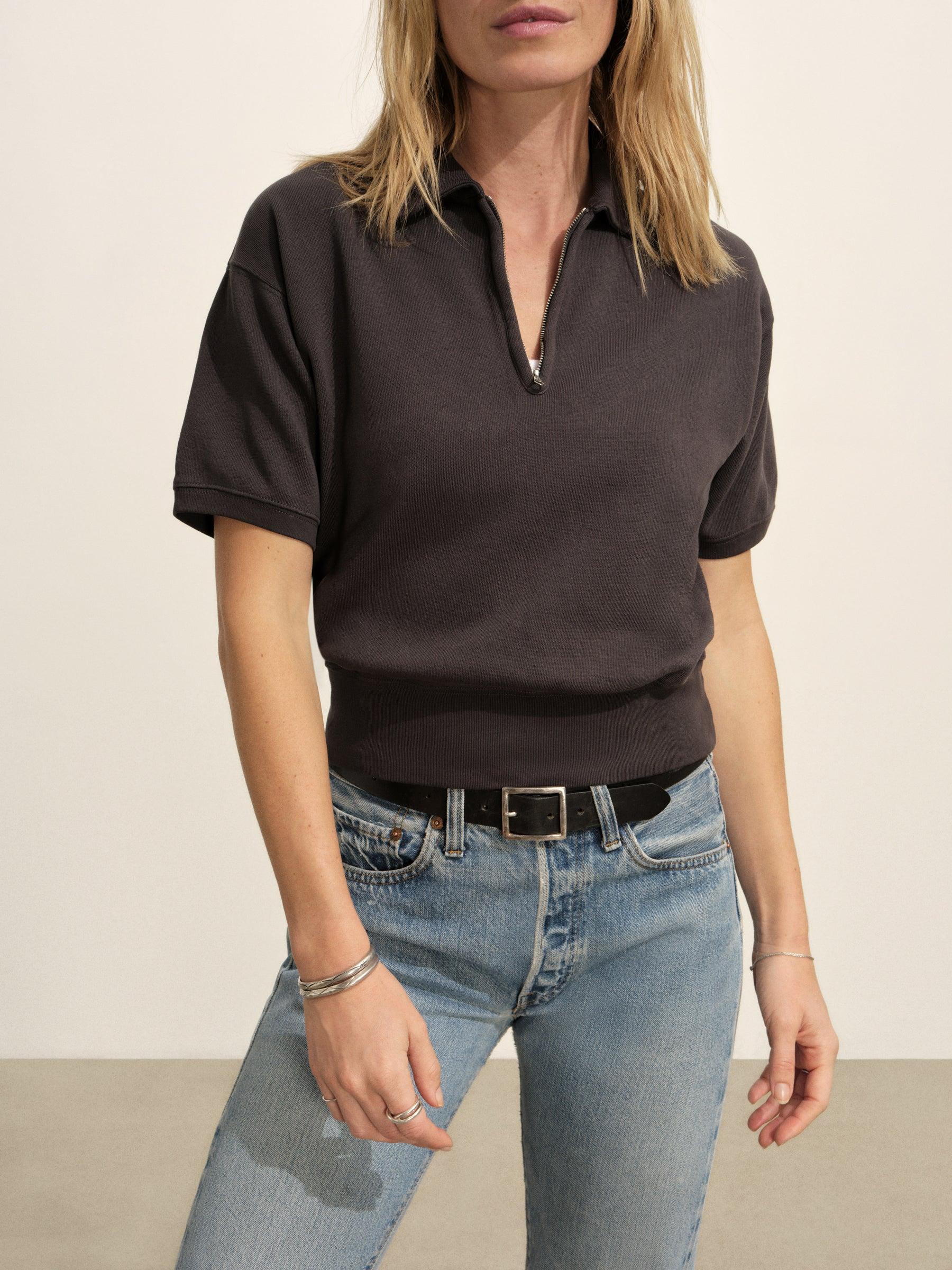 Soft Black Venice Wash Vintage Interloop Short Sleeve Quarter Zip Product Image