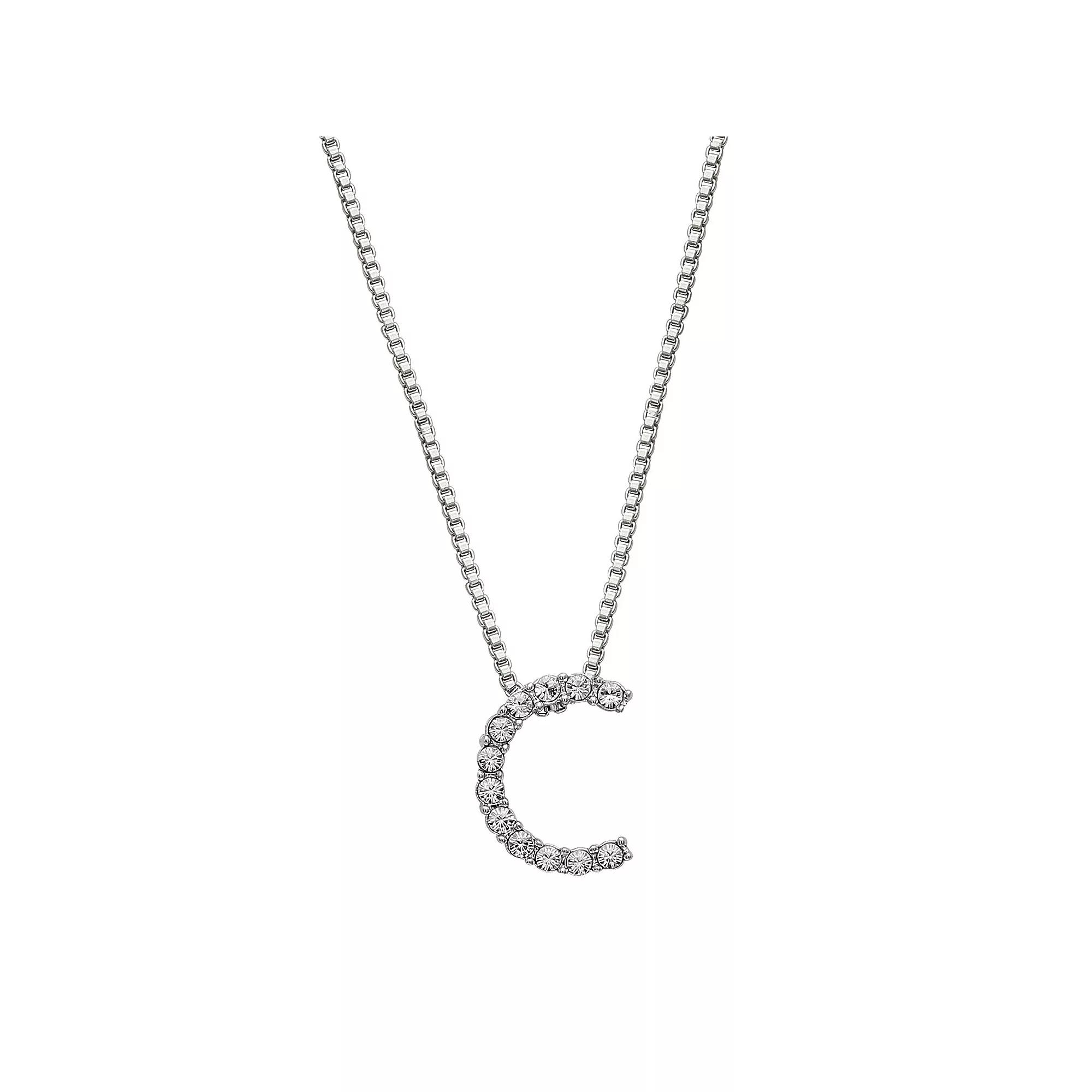 Brilliance Silver Plated Crystal Initial Pendant, Womens Silver Tone T Product Image