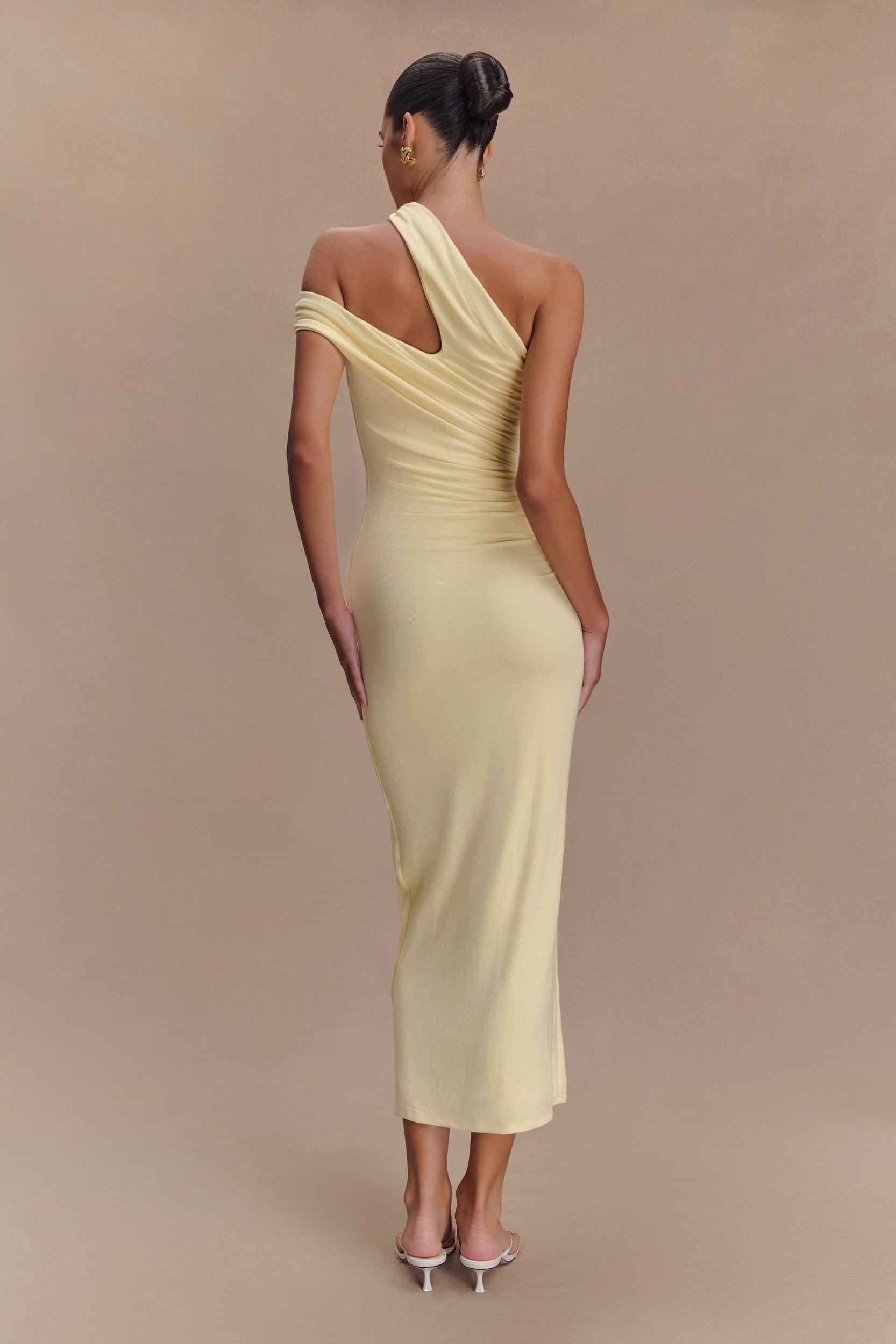 Anastasia One Shoulder Modal Midi Dress - Pale Lemon Product Image