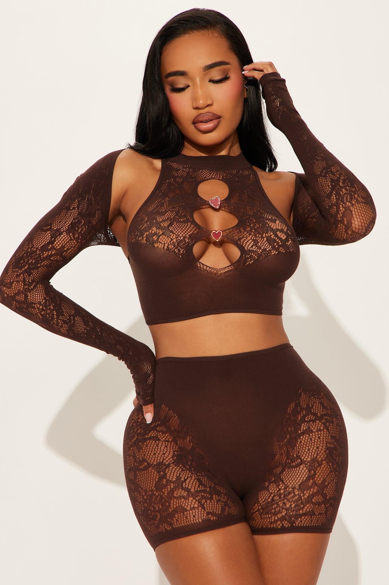 Endless Nights Together Lace Seamless Dance Set - Brown Product Image