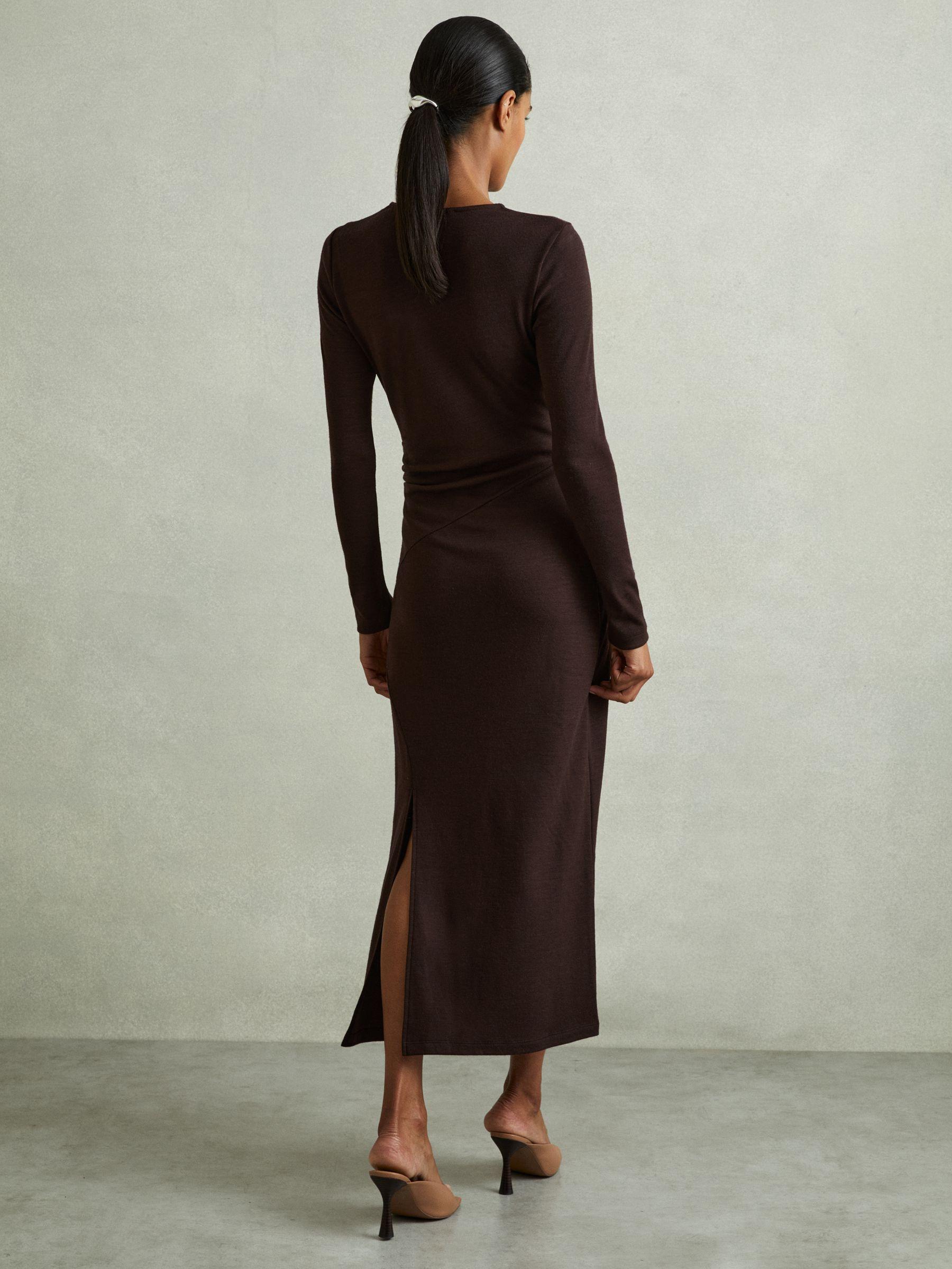Wool Ruche Detail Midi Dress in Berry Product Image