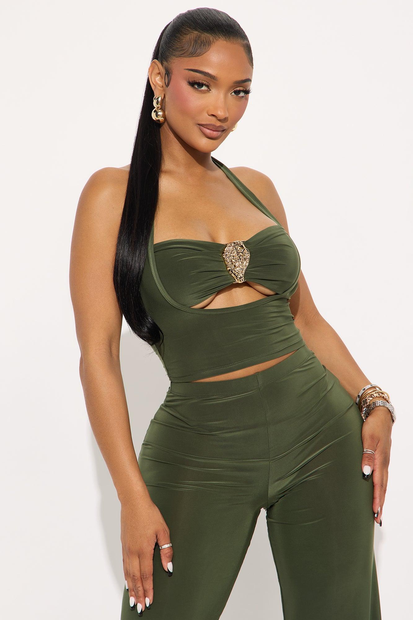 Amara Halter Wide Leg Pant Set - Olive Product Image