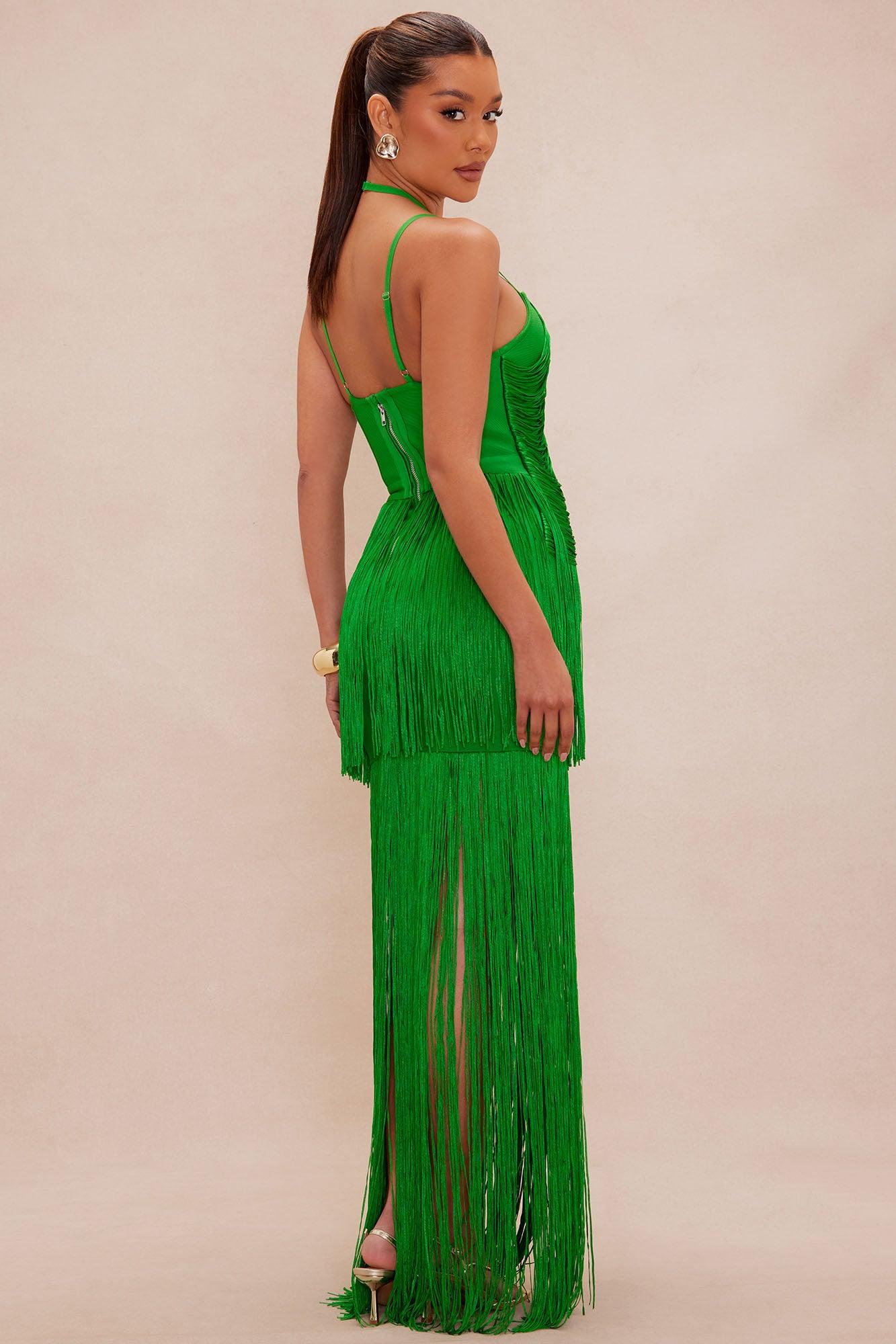 Julie Fringe Bandage Maxi Dress - Green Female Product Image