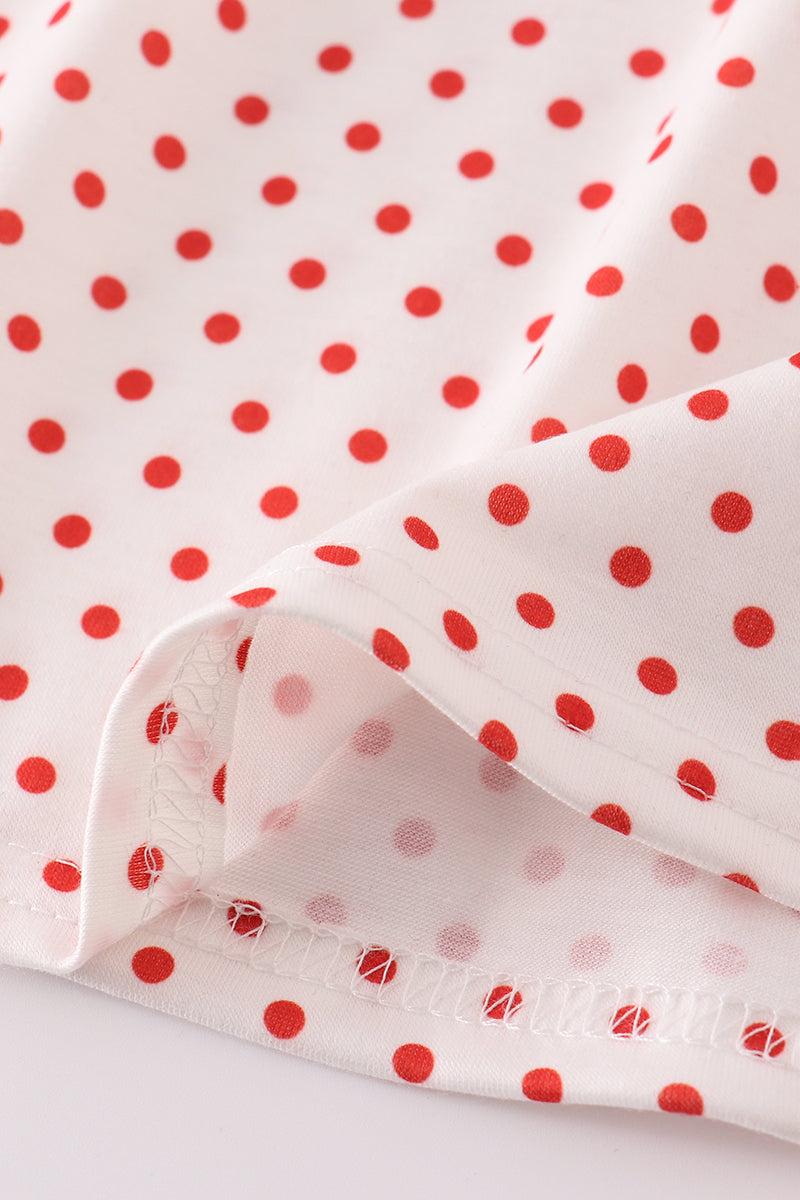 Red dot strawberry embroidery smocked shorts set Product Image