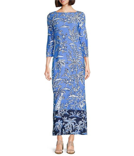 Lilly Pulitzer Seralina Printed Chillylilly UPF 50+ Boat Neck 3/4 Sleeve Maxi Dress Product Image