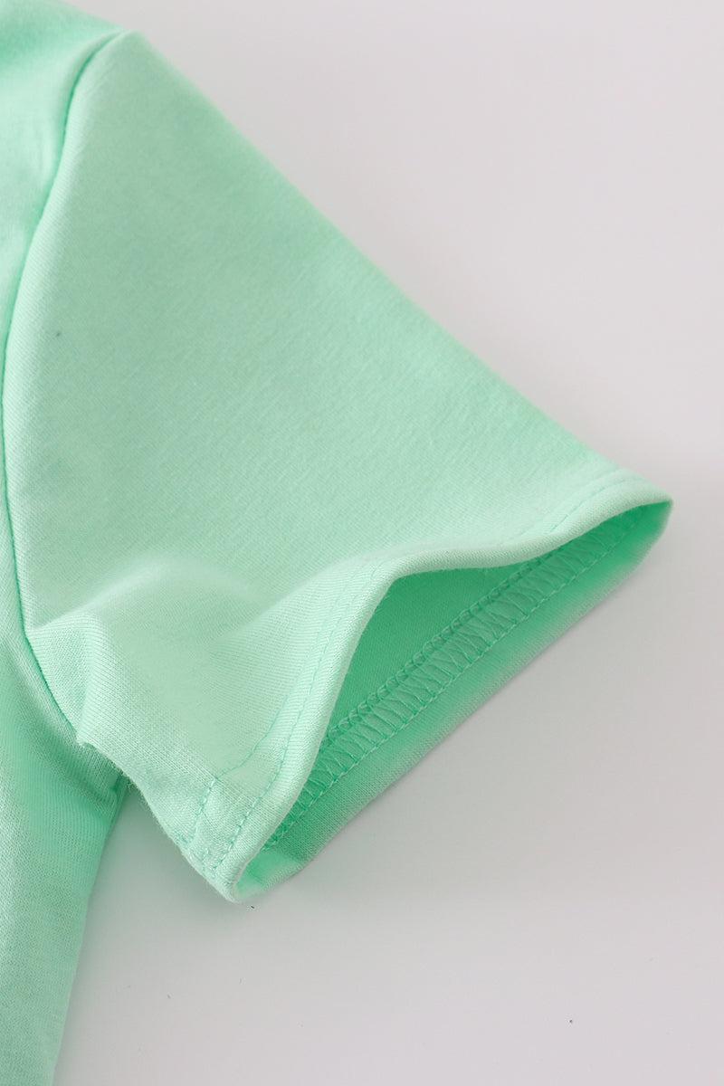 Green seersucker sailboat embroidery top Product Image