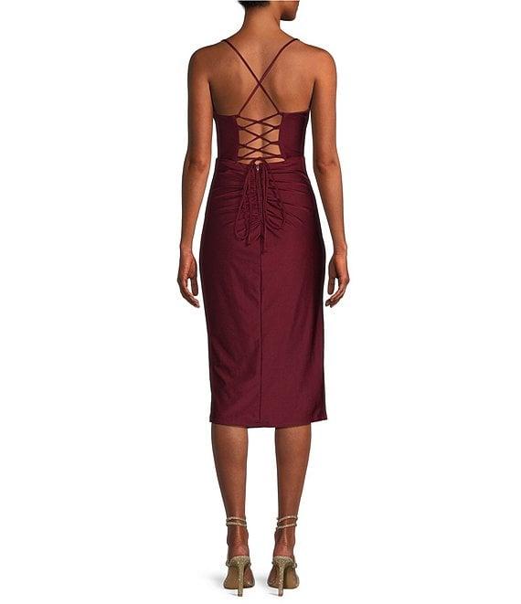 B. Darlin Spaghetti Strap Sweetheart Neck Corset Midi Dress Product Image