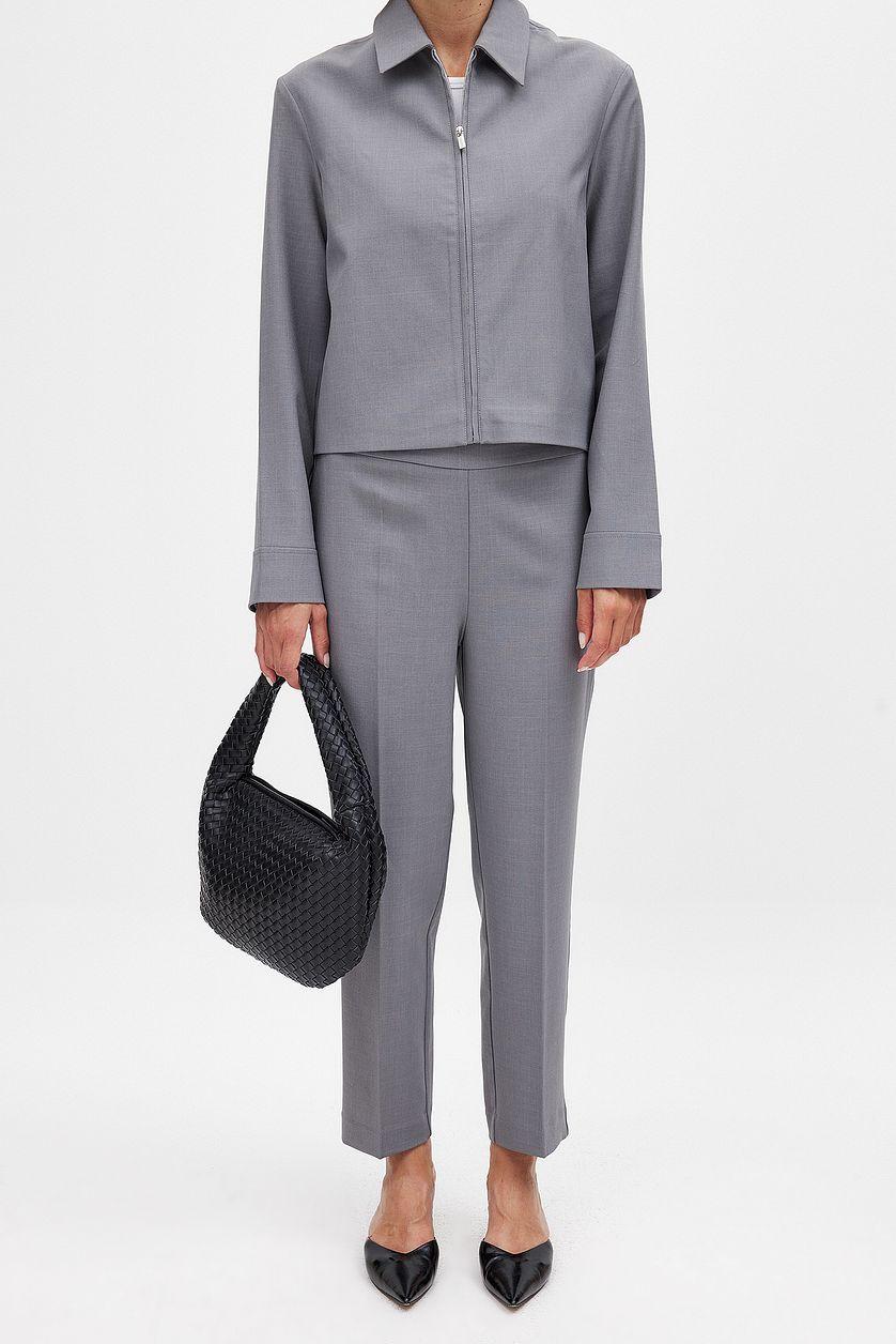 Cropped Mid Waist Pants Beige Product Image