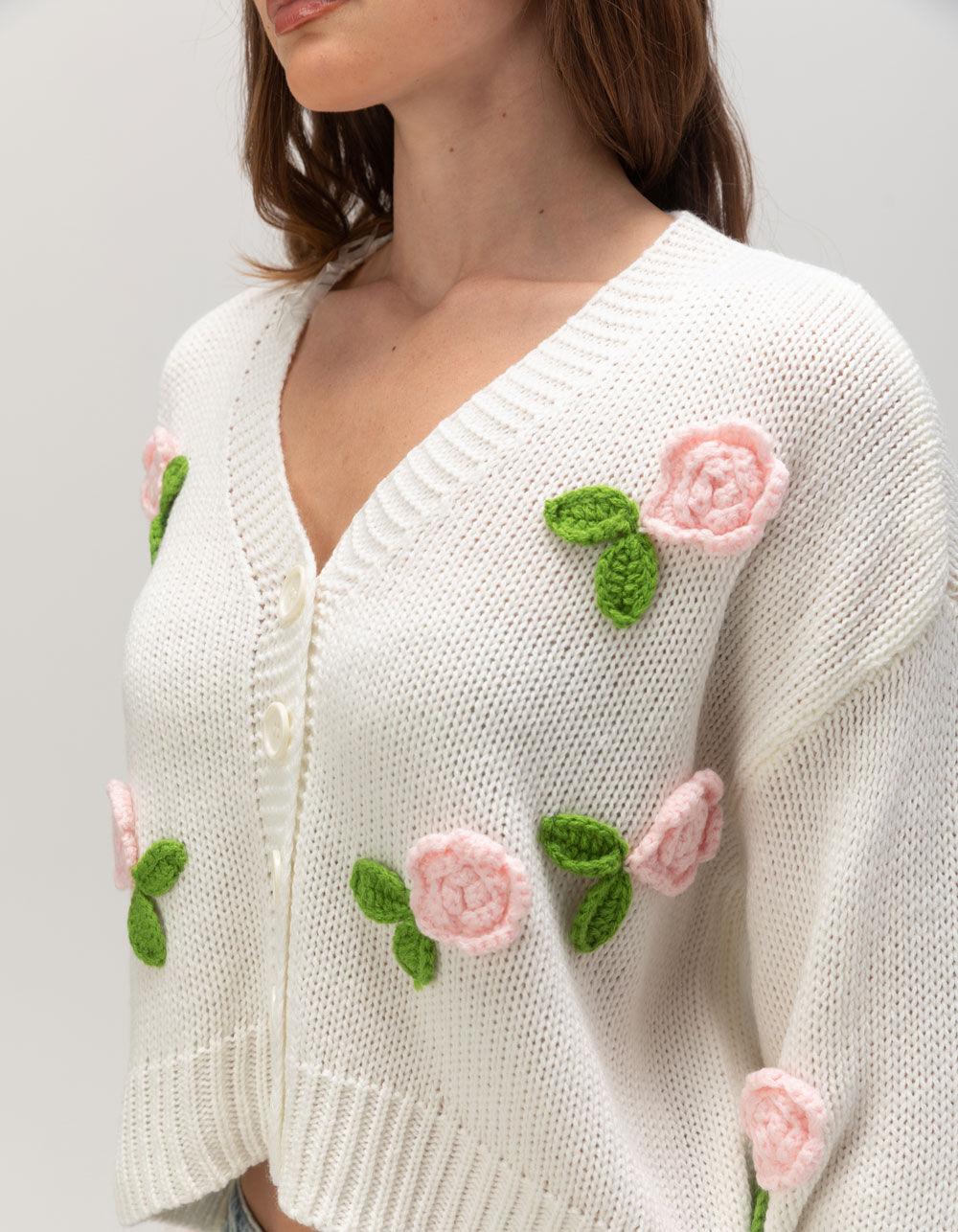 RSQ Womens 3D Floral Cardigan - CREAM Product Image