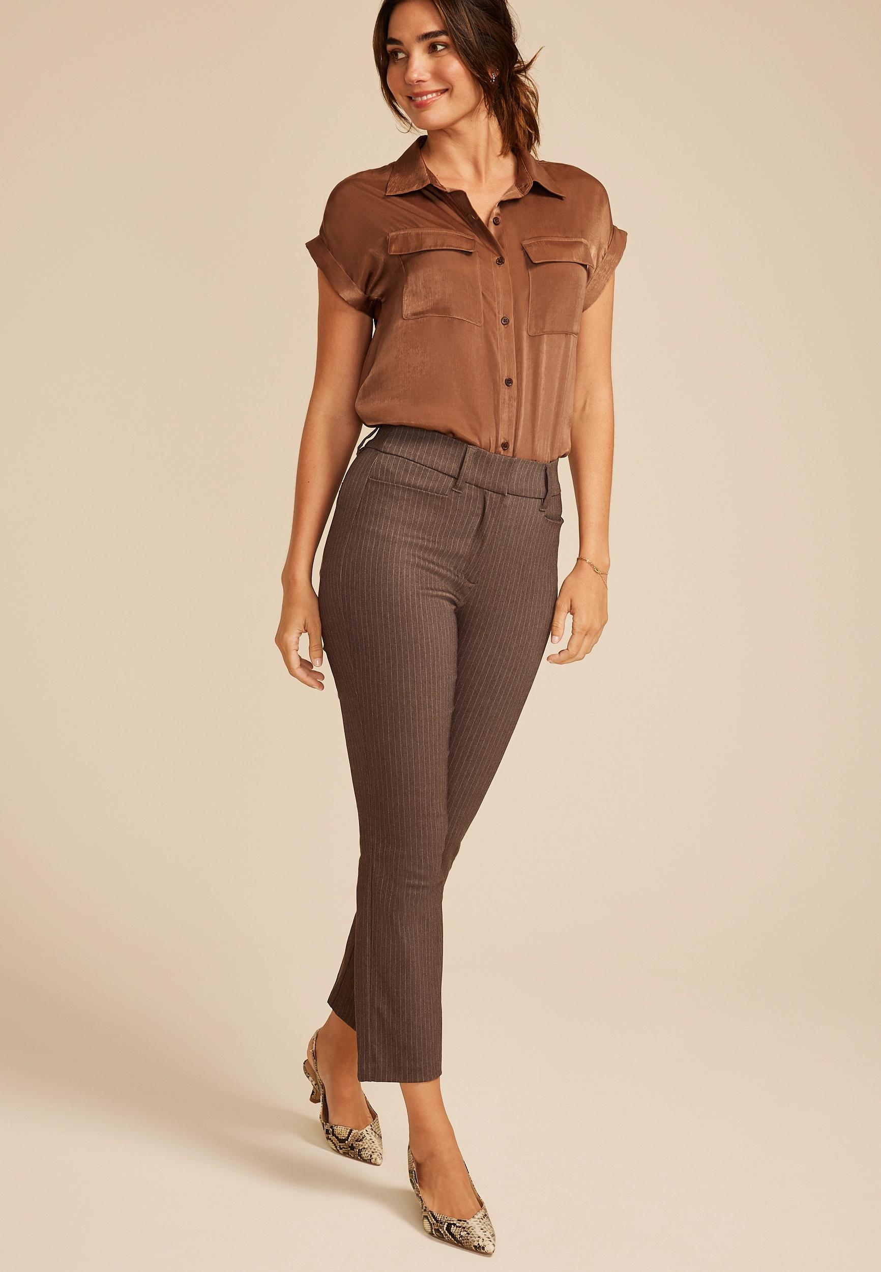 Bengaline Striped Mid Rise Slim Straight Pant Product Image