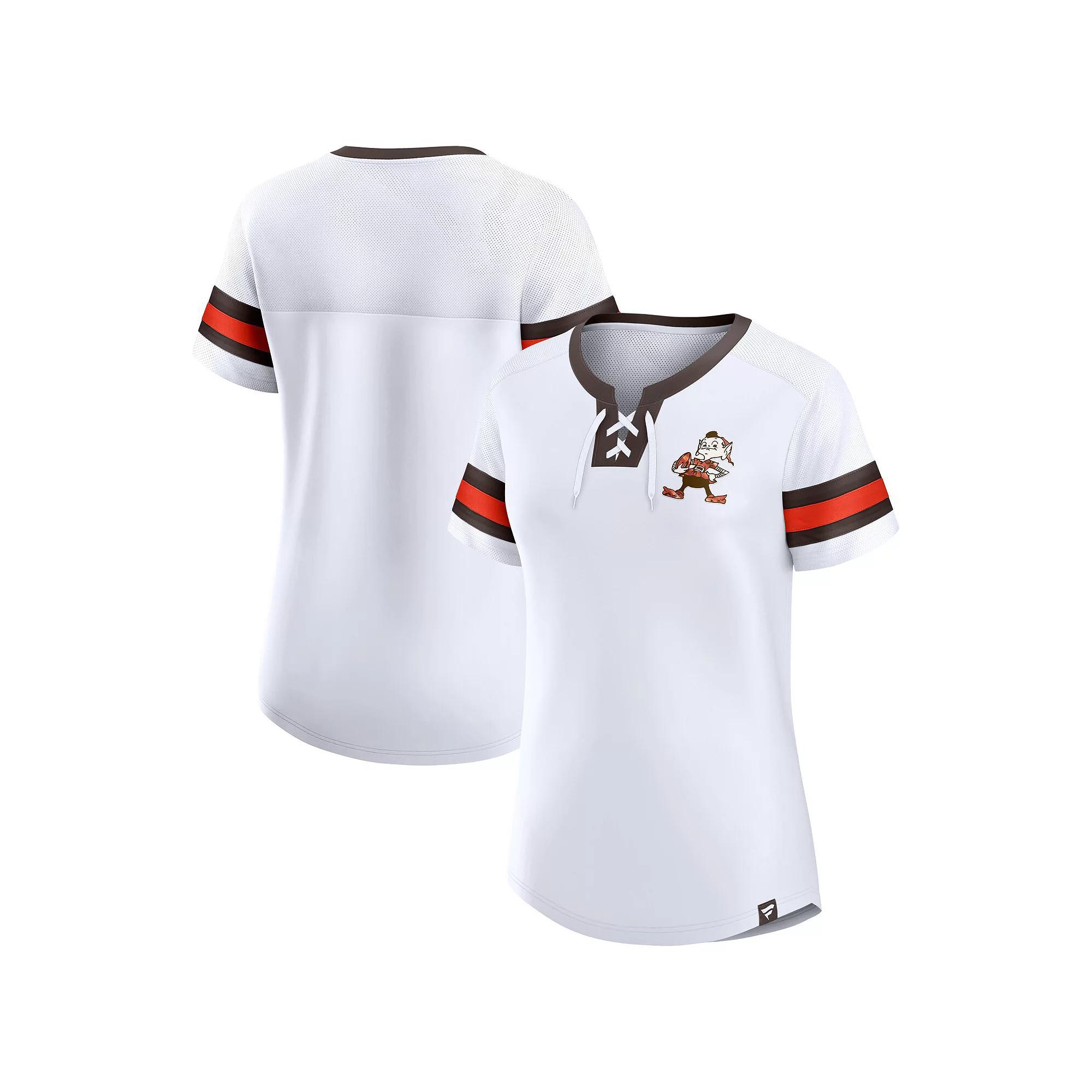 Women's Fanatics Branded White Cleveland Browns Gridiron Classics Sunday Best Lace-Up T-Shirt,  Product Image