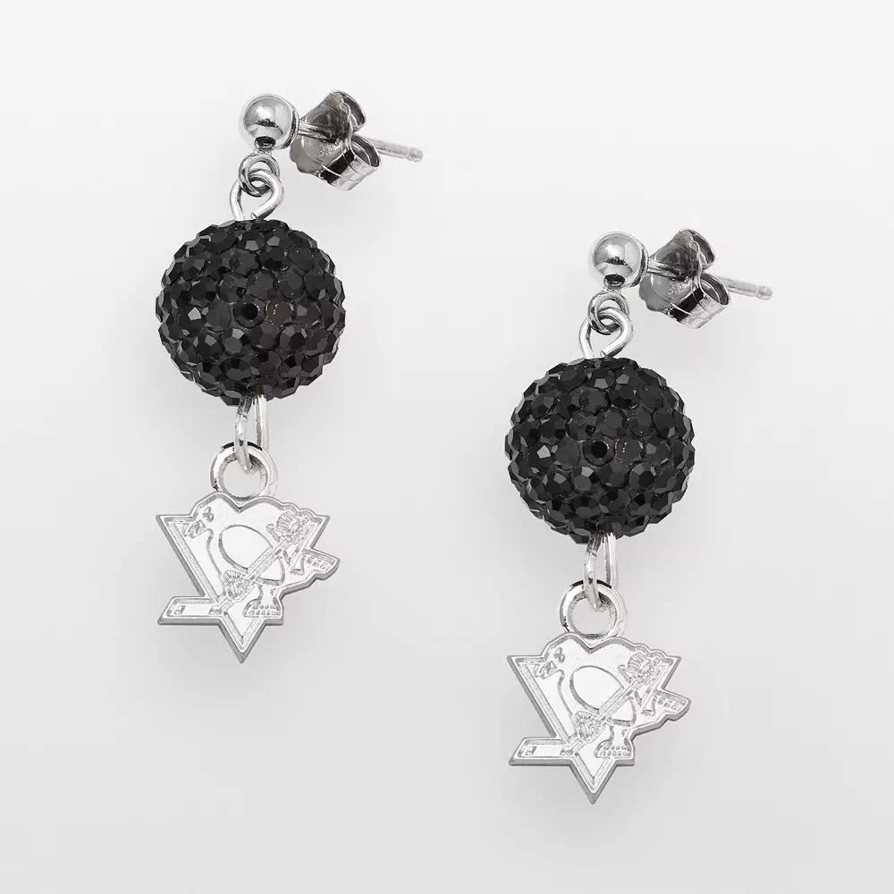 LogoArt Pittsburgh Penguins Sterling Silver Crystal Ball Drop Earrings, Women's Product Image