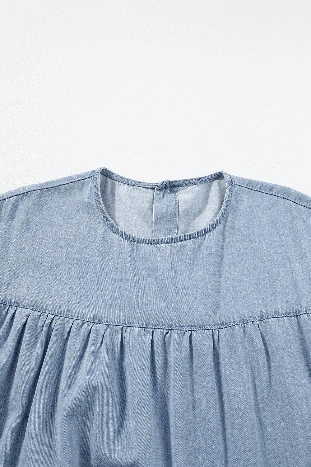 Hadley Ruffle Cap Sleeve Tiered A-line Denim Dress Product Image