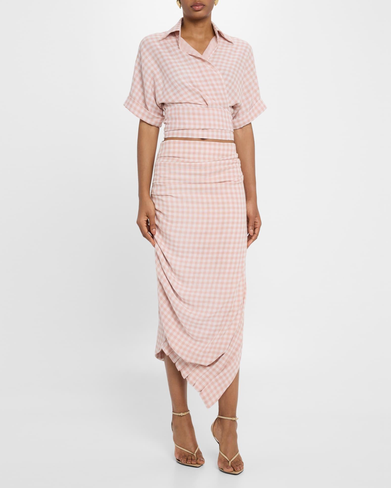 Novie Draped Plaid Midi Skirt Product Image