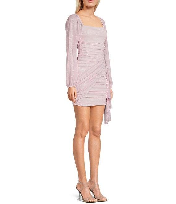 Jump Long Sleeve Square Neck Ruched Drape Detail Dress Product Image