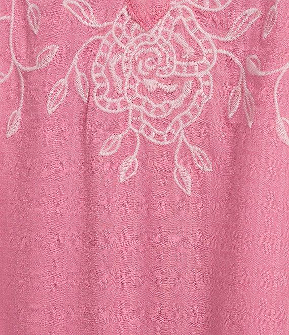 Nurture Embroidered 3/4 Sleeve V-Neck Placket Top Product Image