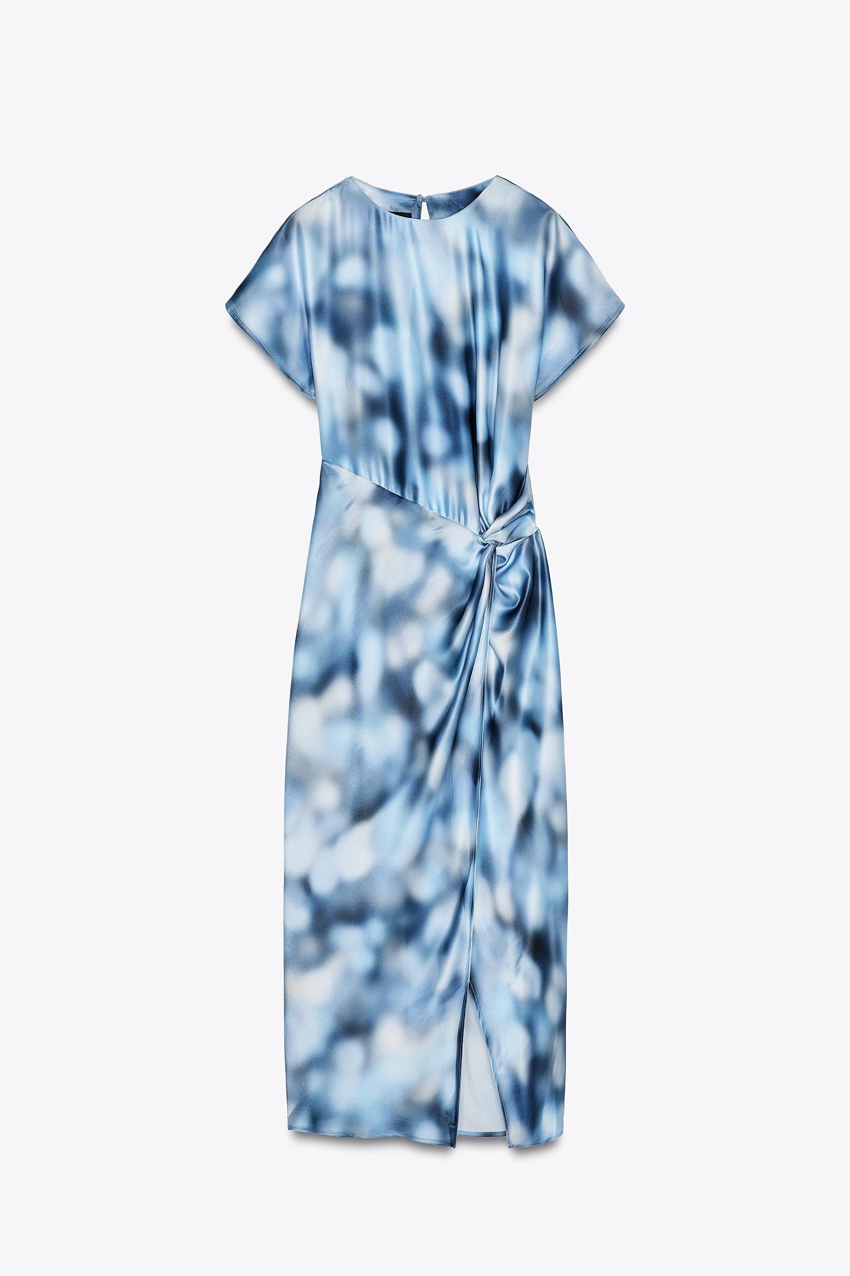 SATIN EFFECT TIE-DYE MIDI DRESS Product Image