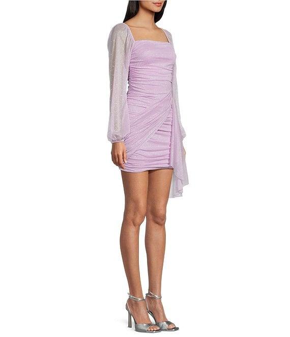 Jump Long Sleeve Square Neck Ruched Drape Detail Dress Product Image