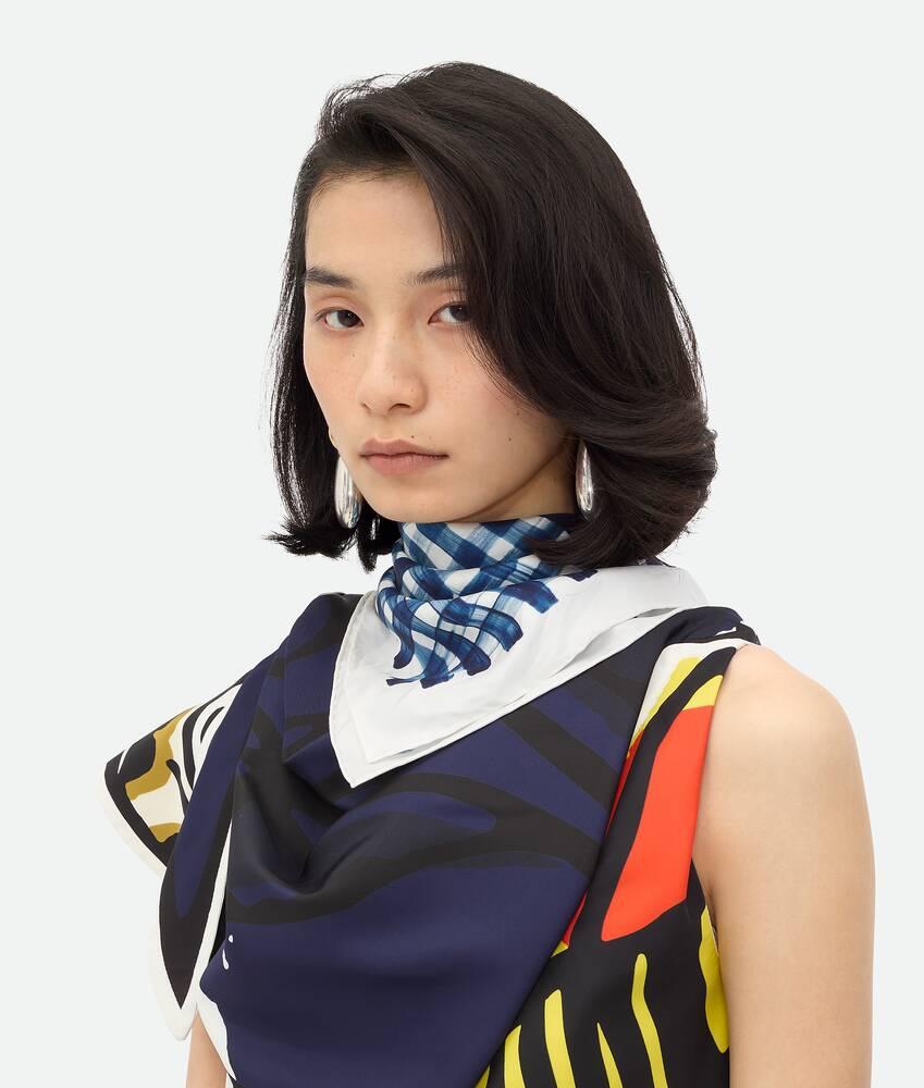 Women's Printed Silk Check Foulard  in Blue/white Product Image