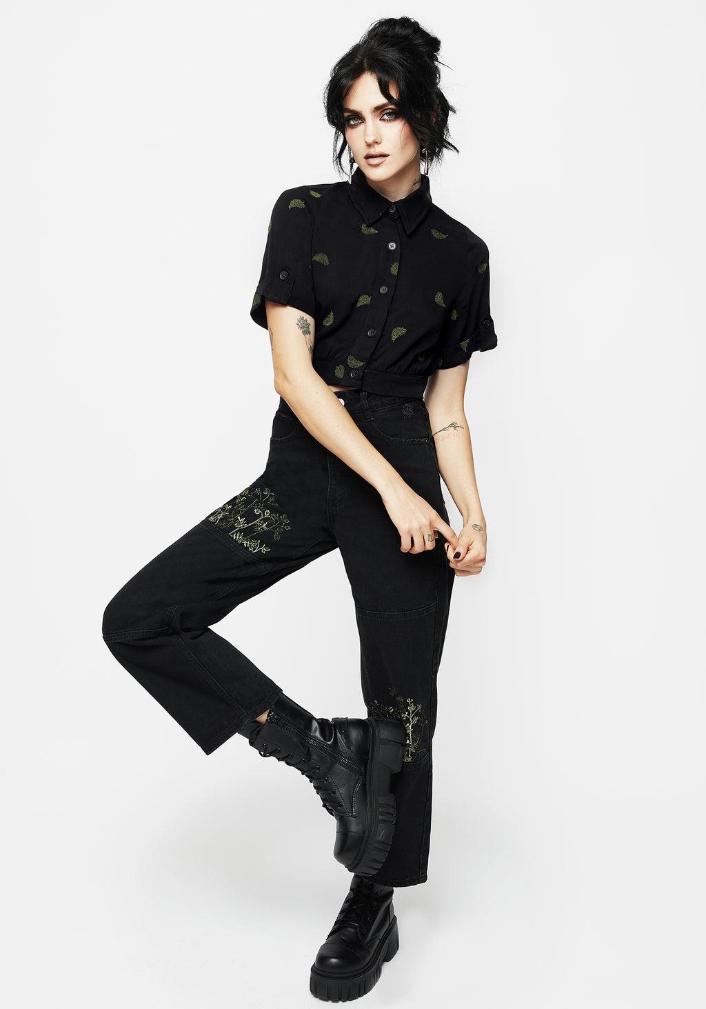 Osmunda Fern Embroidered Short Sleeve Crop Shirt Product Image