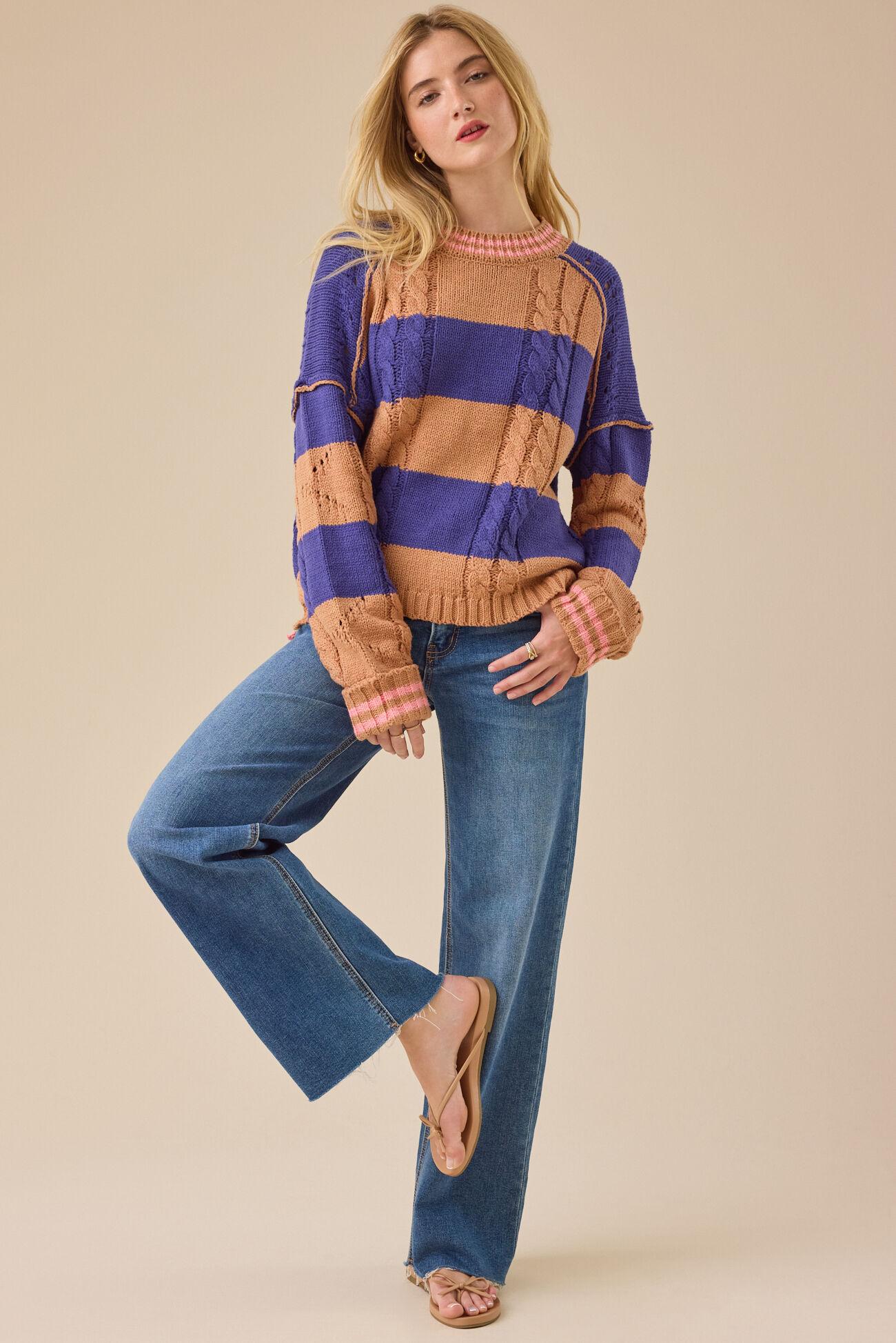 Cece Varsity Stripe Sweater Product Image