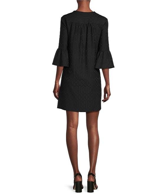 Jude Connally Kerry Jacquard Grand Links Split V-Neck 3/4 Sleeve Shift Dress Product Image