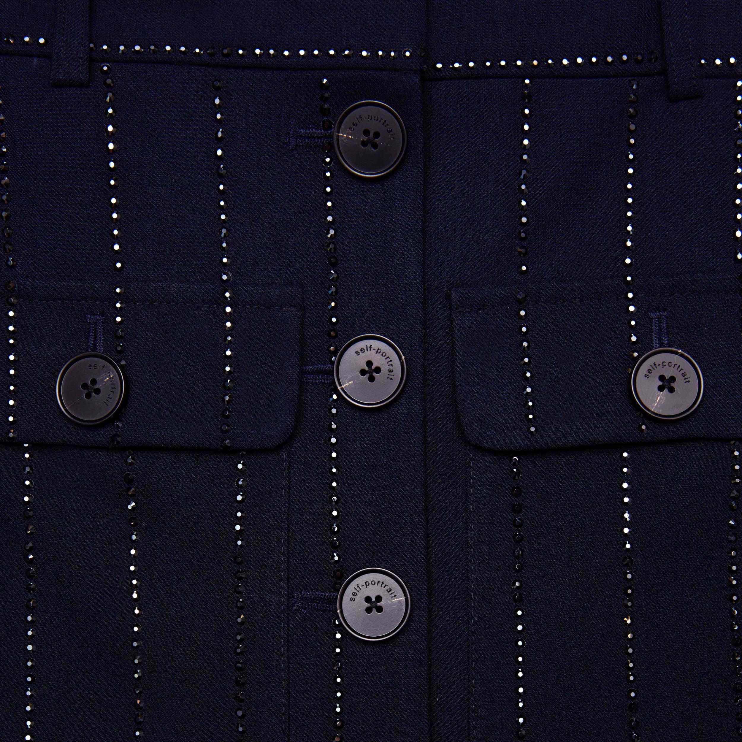 Navy Rhinestone Pinstripe Midi Skirt Product Image