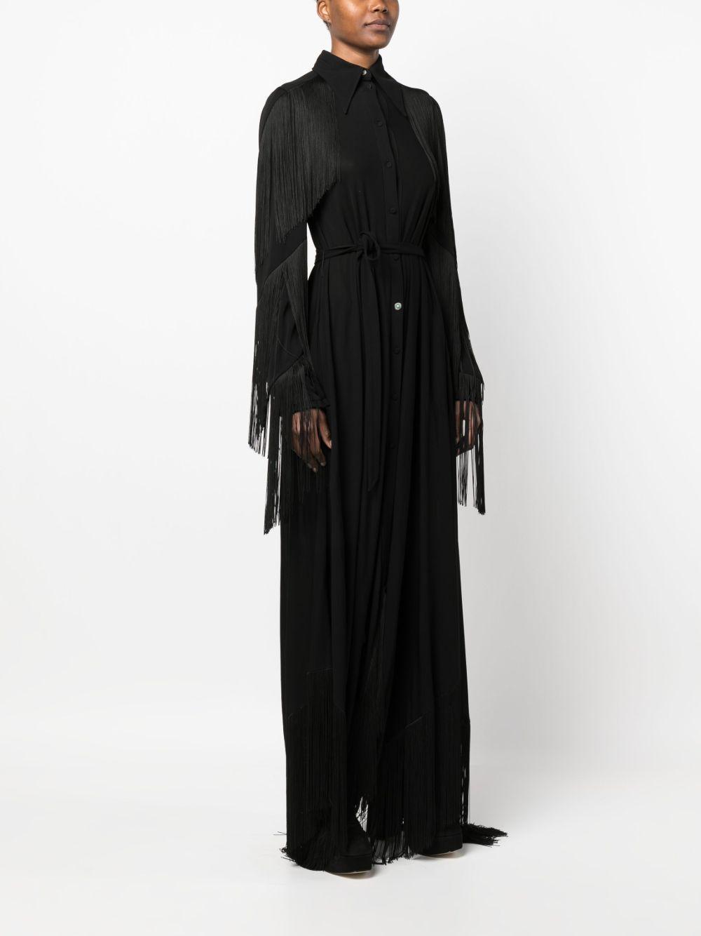 fringe-detail belted maxi dress Product Image