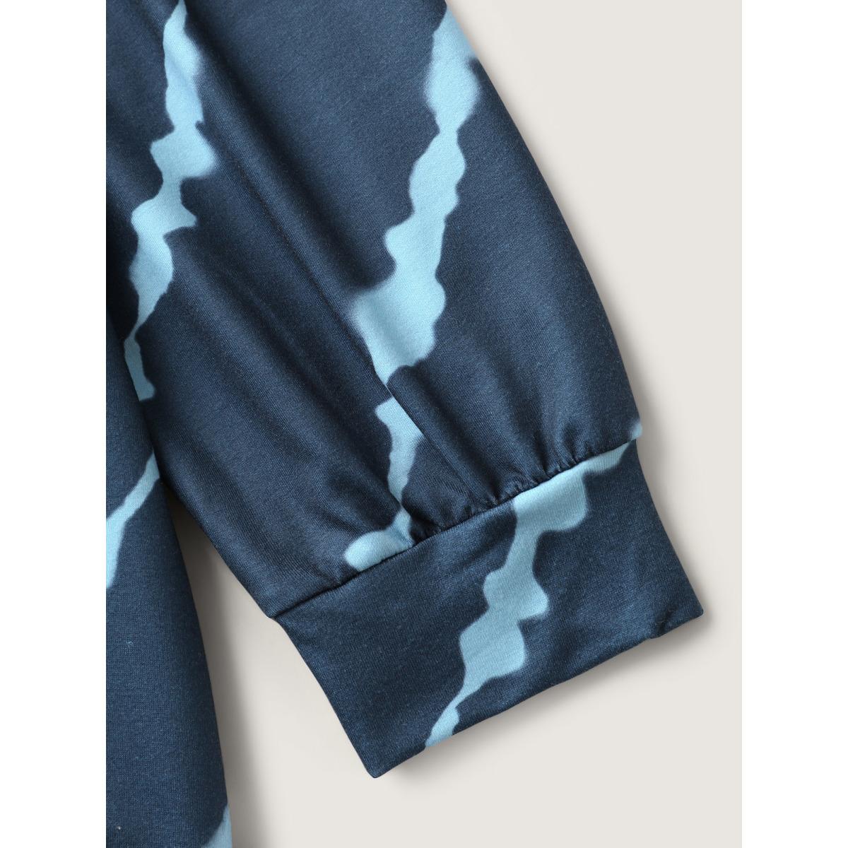 Plus Size Tie-Dye Stripes Button Detail Sweatshirt Women DarkBlue Leisure Non Flat collar with V-notch Casual Sweatshirts BloomChic 12/L Product Image