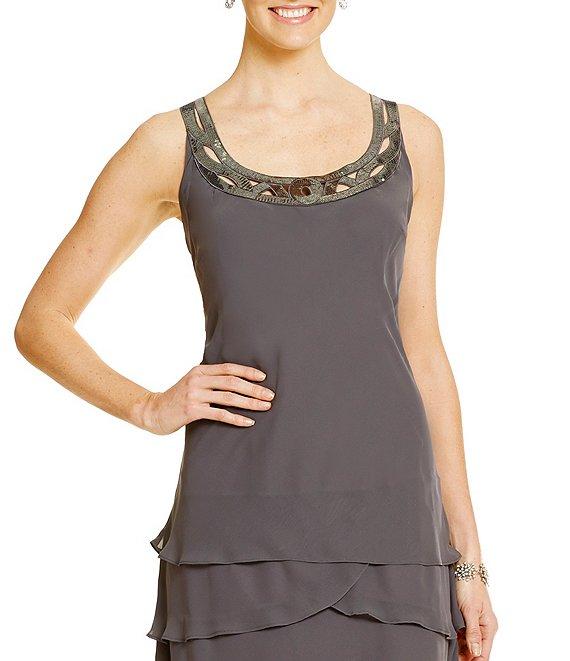 Ignite Evenings Sequin Detail Scoop Neck Long Sleeve Chiffon Tiered 2-Piece Jacket Dress Product Image