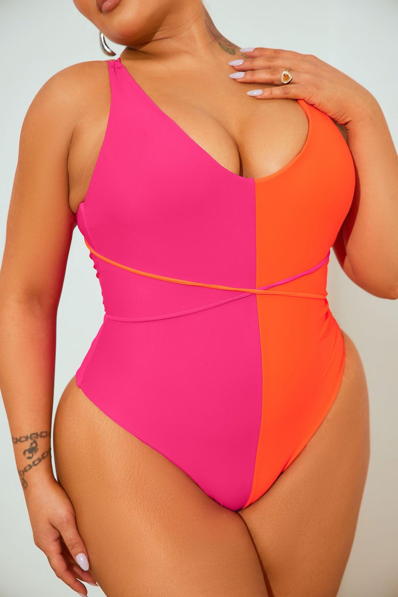 Becky Colorblock 1 Piece Swimsuit - Neon Pink/combo Product Image