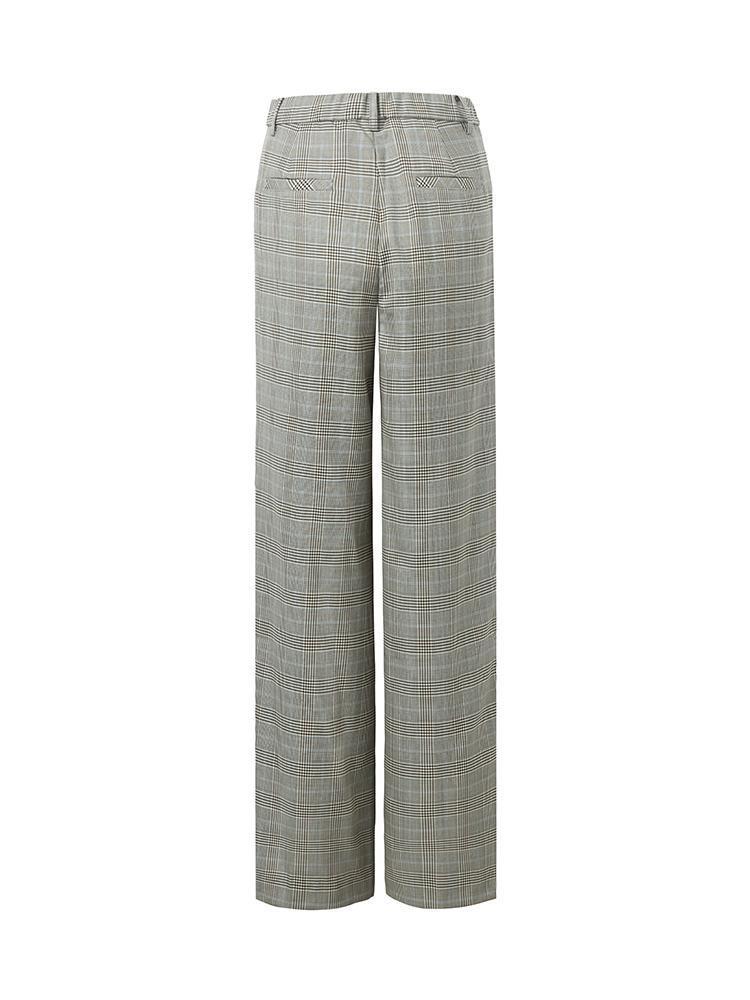 Worsted Wool Plaid Straight Full Length Pants Product Image