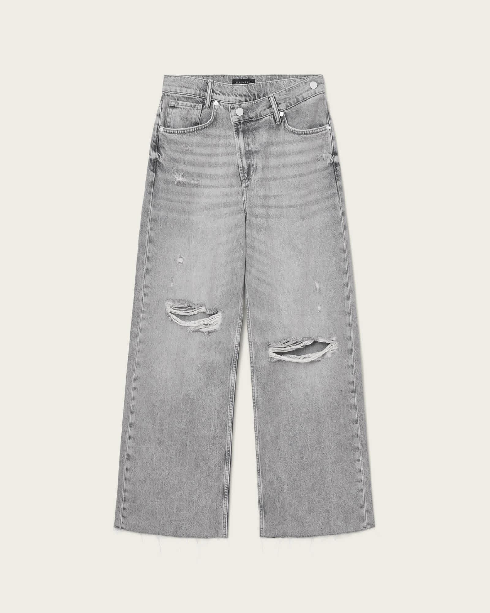 Aki Mid Rise Crossover Jeans DESTROY GREY | ALLSAINTS US Product Image