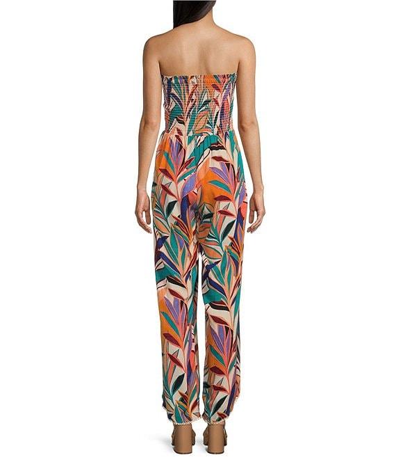 Angie Tropical Print Strapless Smocked Bodice Slit Leg Jumpsuit Product Image