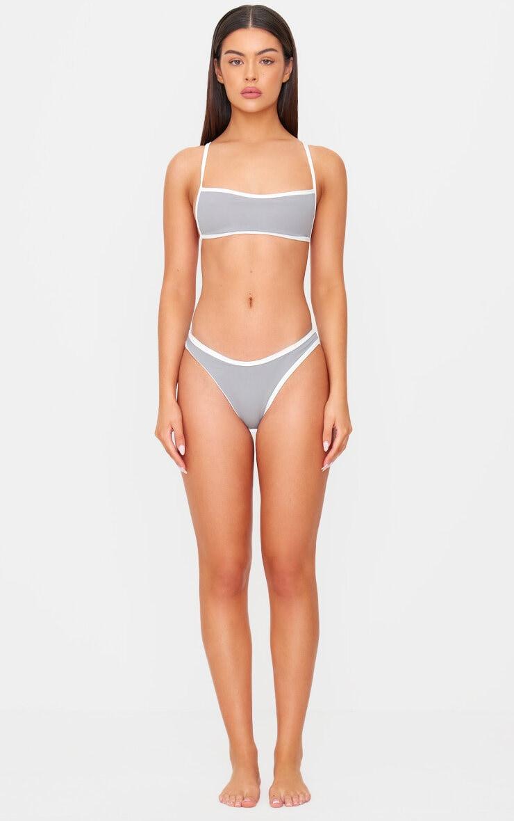 Grey Micro Contrast High Leg Bikini Bottoms Product Image