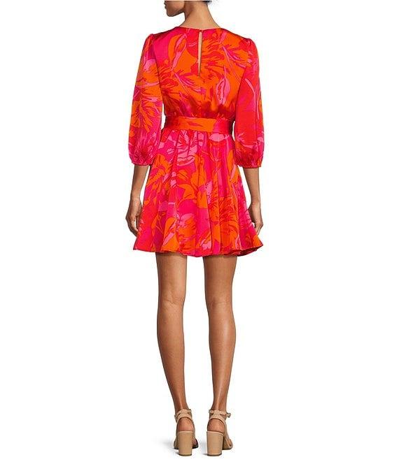 Sugarlips Floral Print Crew Neck Long Balloon Sleeve Mini Dress Product Image