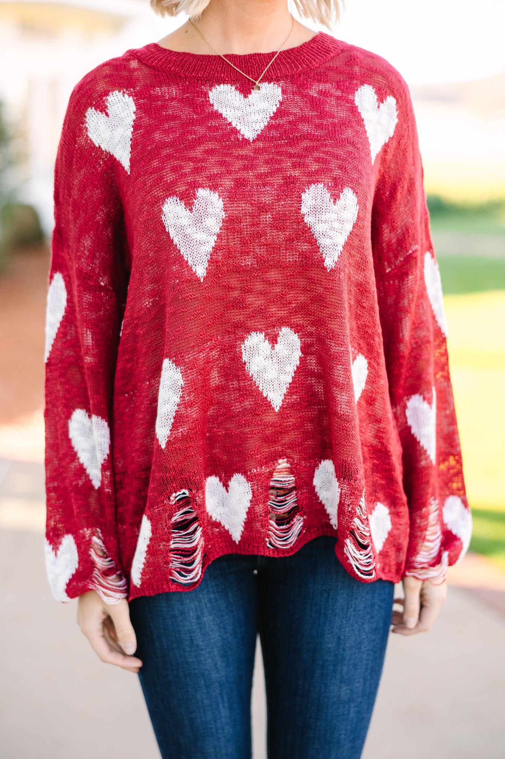 Feeling Like A Queen Red Heart Print Sweater Female Product Image