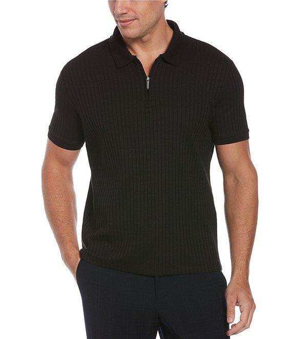 Perry Ellis Ribbed Quarter-Zip Short Sleeve Polo Shirt Product Image