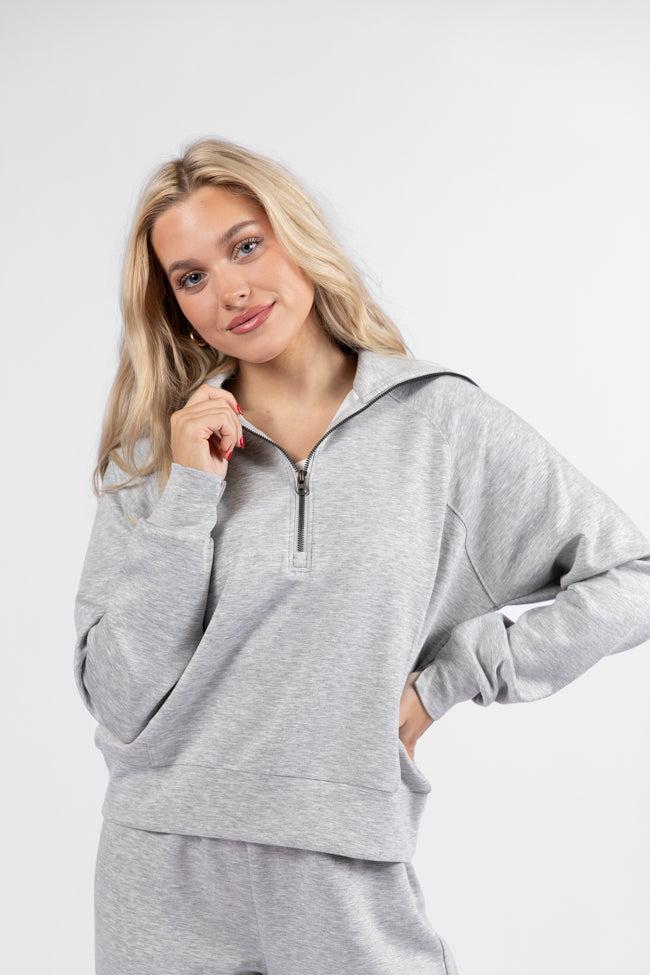 Lets Just Stay Heather Grey Quarter Zip Knit Pullover SALE Product Image