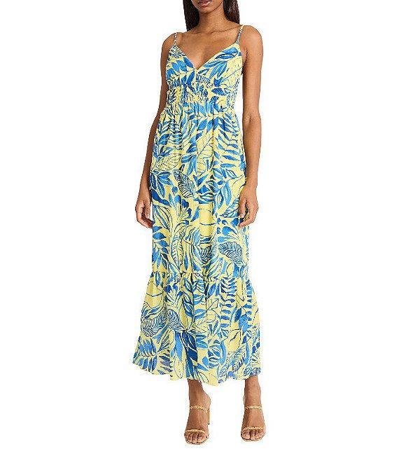 The Good Journey Printed Cotton Voile V-Neck Spaghetti Straps A-Line Midi Dress Product Image