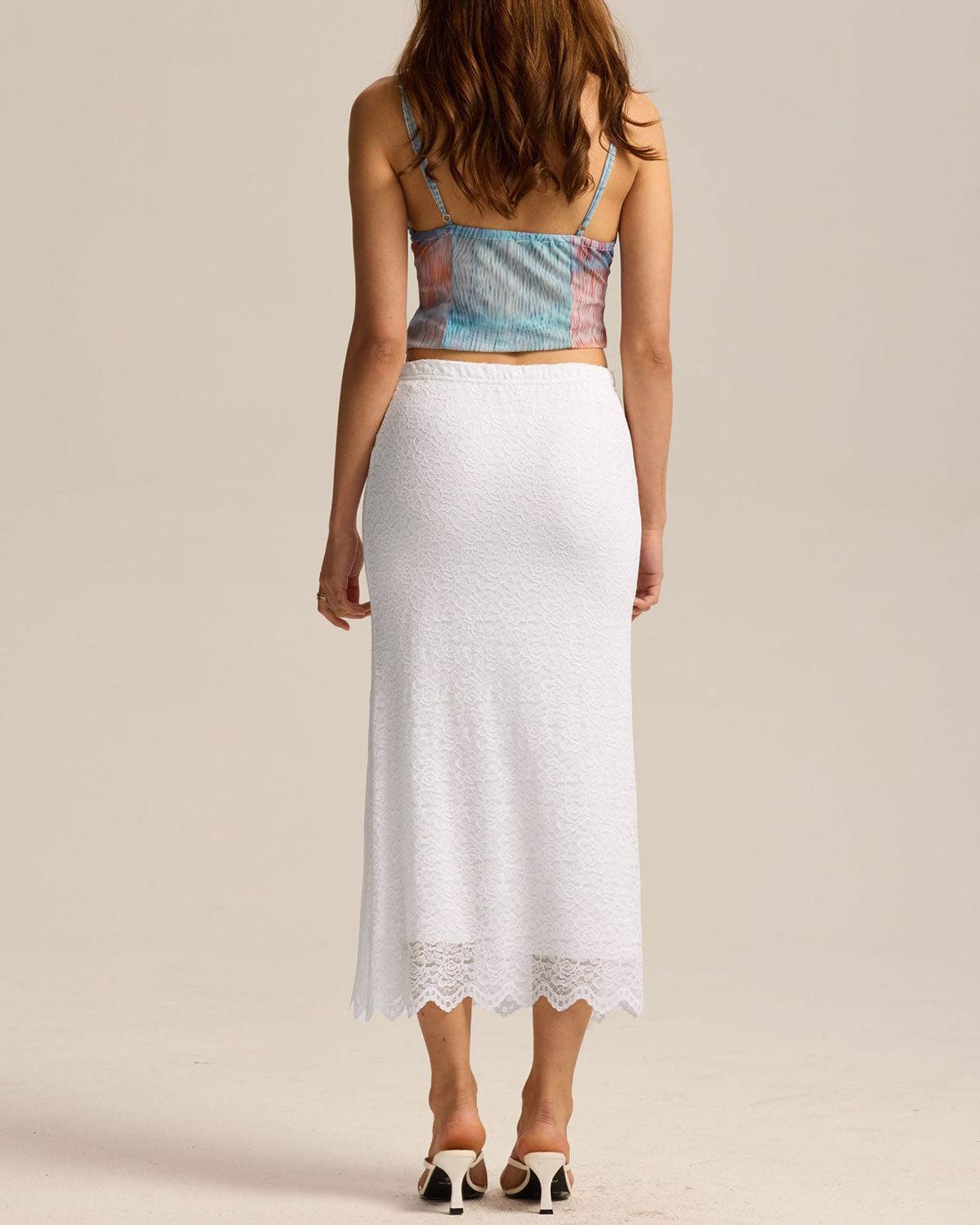 White Natural Waisted Knit Tulip Midi Skirt Product Image
