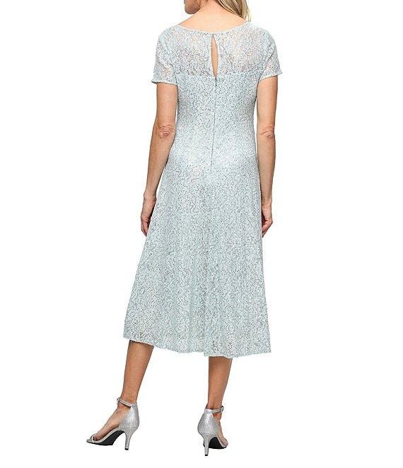 Ignite Evenings Round Neck Short Sleeve Sequin Lace Midi Dress Product Image