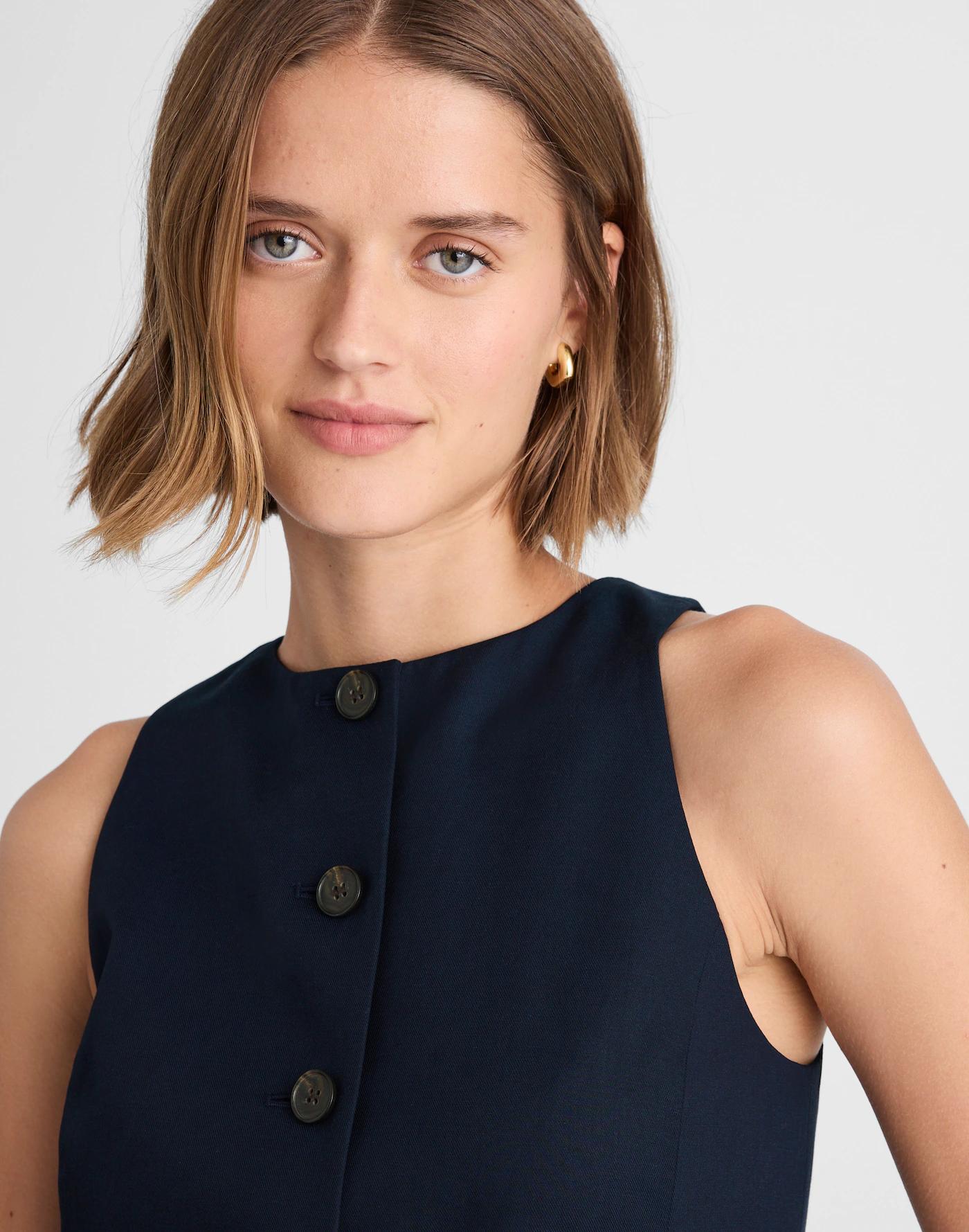 Crewneck Cutaway Vest in Drapey Twill Product Image