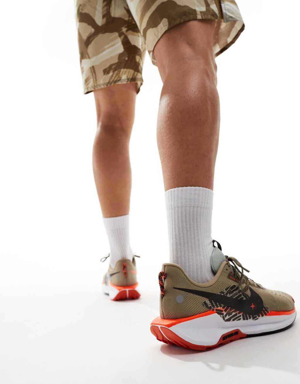 Nike Running ReactX Pegasus Trail 5 sneakers in khaki and orange Product Image