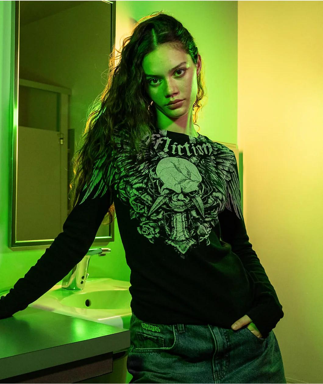 Affliction Crossed Over Black Lava Thermal Long Sleeve T-Shirt Product Image