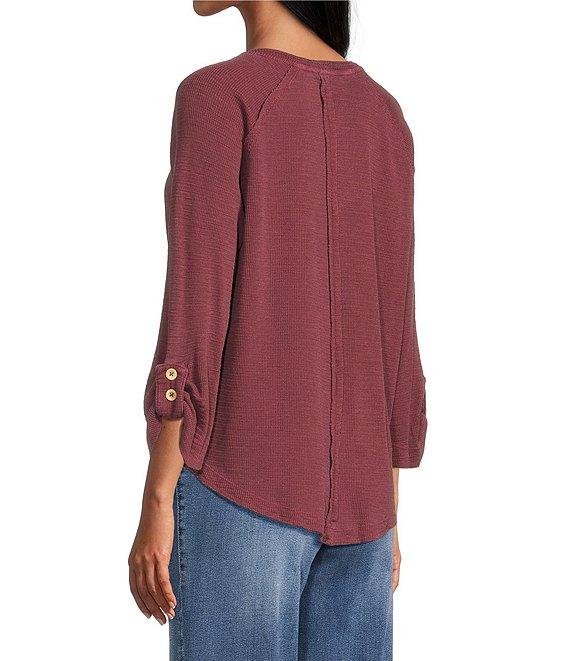 Westbound Petite Size Solid Knit 3/4 Bell Sleeve V-Neck Top Product Image